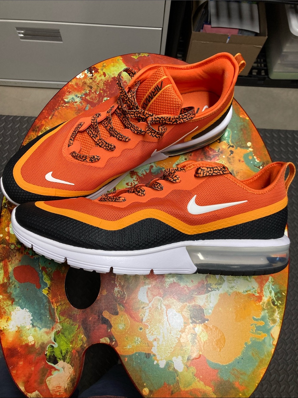 Nike Mens Air Max Sequent Starfish Black, BQ8822-800, orange and black, sz 14